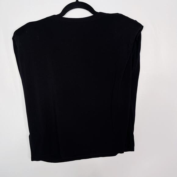 Treasure & Bond Womens Medium M Black Padded Shoulder V Neck Tee Tshirt Top - Picture 2 of 4